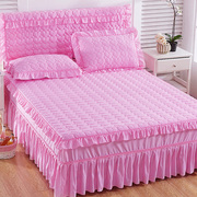 加厚夹棉单件床罩床裙式s保护床套蕾丝荷叶边床群防尘围裙防滑床