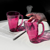高颜值玫红色玻璃杯小众设计水杯女家用高级感带把牛奶杯子咖啡杯