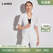 LANDI蓝地优雅白网纱薄款短袖收腰小西装上衣女夏季短外套