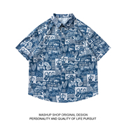 混搭商店alohashirts夏威夷复古沙滩风情创意，印花短袖衬衫男女