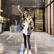 欧洲站夹棉风衣外套，女秋冬2023年韩版时尚工装宽松拼色冲锋衣