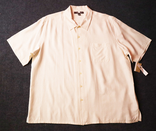 外贸纯真丝绢纺男士短袖衬衫，桑蚕丝休闲上衣，米白色大码a-56