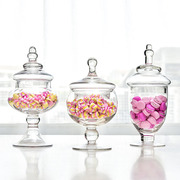 玻璃糖罐欧式家居饰品，茶叶罐三件套储物罐透明糖果罐器皿生日摆件