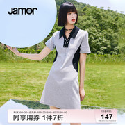 jamor运动连衣裙，夏季黑撞色裙子女，甜酷链条polo衫连衣裙