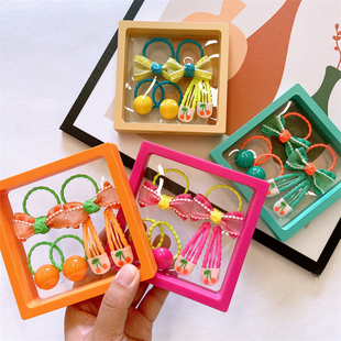PINK盒装彩色儿童bb发夹发圈女童宝宝蝴蝶结发绳可爱公主发卡