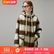 dfvc秋季韩版连帽双面，羊绒大衣女，2023中长款格子羊毛呢子外套