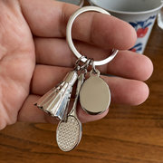 羽毛球拍钥匙扣金属钥匙圈链环运动体育纪念品合金吊牌可刻字定制