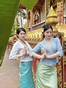 傣族服装女西双版纳传统绣花棉上衣旅游写真，泰式工作服夏薄款套装