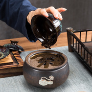 承壶建水陶瓷茶渣缸茶托日式复古鎏金釉茶洗带盖功夫茶道配件过滤