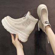 2022马丁靴夏季薄款女网靴年厚底内短靴，网纱镂空靴子凉靴