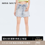 misssixty2023夏季牛仔短裤女重工性感蝴蝶腰直筒甜酷