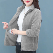 开衫卫衣拉链外套女2022冬季韩版宽松加绒加厚立领，4个口袋上衣潮