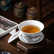 功夫盖碗白瓷大号茶杯茶具青花瓷，三才碗泡茶器，家用品茗茶碗敬茶杯