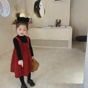 2024秋冬装女童背心裙红色，韩版洋气裙子，儿童时髦公主吊带裙