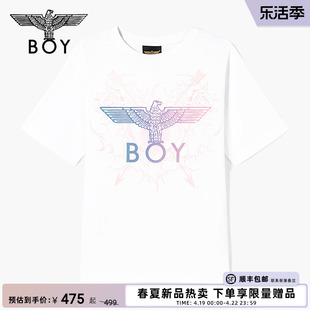 BOYLONDON春夏24男女同款短袖炫彩老鹰logo时尚百搭T恤N01011