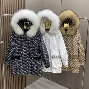 女韩版派克服中长款獭兔毛，内胆可拆卸貉子毛领冬季皮草外套