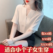 夏装小个子150cmXXXS加小码女装显高v领通勤职业OL短袖衬衫女上衣