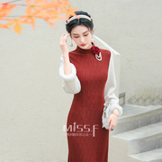四小姐红色长袖改良新中式秋冬订婚旗袍冬款2023年轻款少女