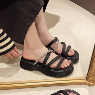韩版厚底小个子凉拖鞋女鞋子外穿2024年夏季时尚套趾凉鞋
