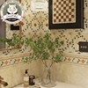 做旧复古茶色小花砖仿墙纸200*200卫生间浴室厨房玄关花片