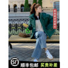韩系休闲墨绿色羽绒棉服，女冬季2023时尚，连帽短款棉袄厚外套潮