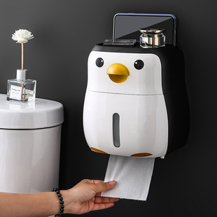 创意可爱防水纸盒置物架厕所卫生间卫生纸架抽纸纸巾盒免打孔家用