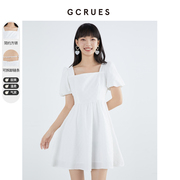 gcrues白色泡泡袖连衣裙，女装2024夏季气质小个子，雪纺娃娃裙子