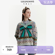 lulualways商场同款秋季休闲针织，v领套头毛衣蝴蝶结针织衫女