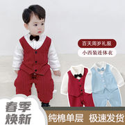 婴儿连体衣全棉网红宝宝周岁生日礼服男童洋气小西装假两件套装13