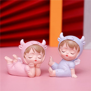 新年周岁宝宝满月蛋糕装饰摆件，粉色蓝色牛宝宝，天使坐趴姿可爱创意