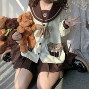 奶芙小熊猫裙裙原创咖啡色水手服日系学生jk制服，裙幼稚园套装