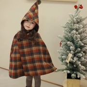 女童时髦斗篷2023秋冬装韩版儿童连帽外套大衣，过年女宝宝外出披风