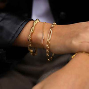 Missoma金色连环锁扣手链 个性复古时尚18k镀金不规则链条手环