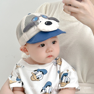 婴儿帽子夏季薄款宝宝鸭舌帽可爱小狗男童棒球帽网眼透气防晒遮阳