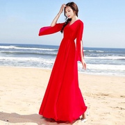 波西米亚夏季超仙长裙，2024显瘦雪纺，海边度假连衣裙大码沙滩裙