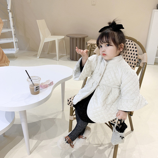 春季女童韩版洋气白色棉服喇叭袖小香风外套原版YALIYA