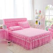 韩式床裙三件套加棉床罩床头罩加厚夹棉公主风蕾丝花边粉色床单春