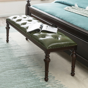 全实木卧室简约美式乡村床尾凳，真皮欧式沙发，凳换鞋凳床头长凳床榻