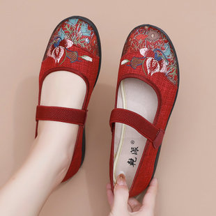 春夏季老北京布鞋女鞋浅口单鞋平底防滑奶奶软底中老年妈妈鞋休闲
