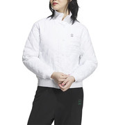 阿迪达斯neo白色短款棉服，女装2024运动服，防风保暖立领外套