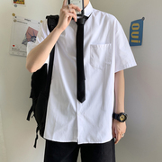 夏季短袖衬衫男原创jk宽松港风休闲学生，套装班服dk制服，正装白衬衣(白衬衣)