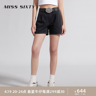 Miss Sixty2024夏季牛仔短裤女含天丝复古黑灰直筒百搭休闲风