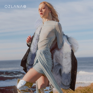 ozlana黑色皮草派克服女2023年外套，女皮毛一体，冬季保暖外套女