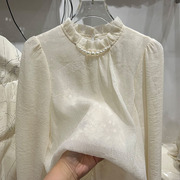 韩版立领珍珠项链蕾丝雪纺衬衫女春季高级感气质百搭洋气上衣