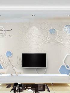 8d电视背景墙壁纸简约抽象麋鹿壁画，3d北欧客厅自粘墙纸5d影视墙布