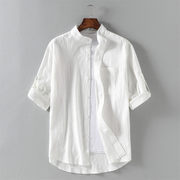 中国风亚麻白色衬衫男短袖，夏季痞帅高级感大码棉麻，衬衣oversize潮