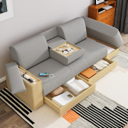 北欧原木小户型客厅科技布梳化仓储物可折叠多功能布艺沙发床两用