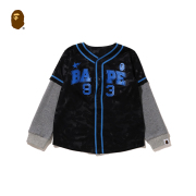 BAPE童装秋冬字母数字迷彩网面华夫格假两件长袖棒球衫331002J
