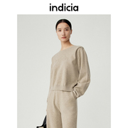 indicia两件套卡其色套装，羊毛上衣裤子春秋季商场，同款标记女装