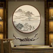 新中式实木圆形框装饰画客厅玄关山水水墨国画禅意挂画中国风壁画